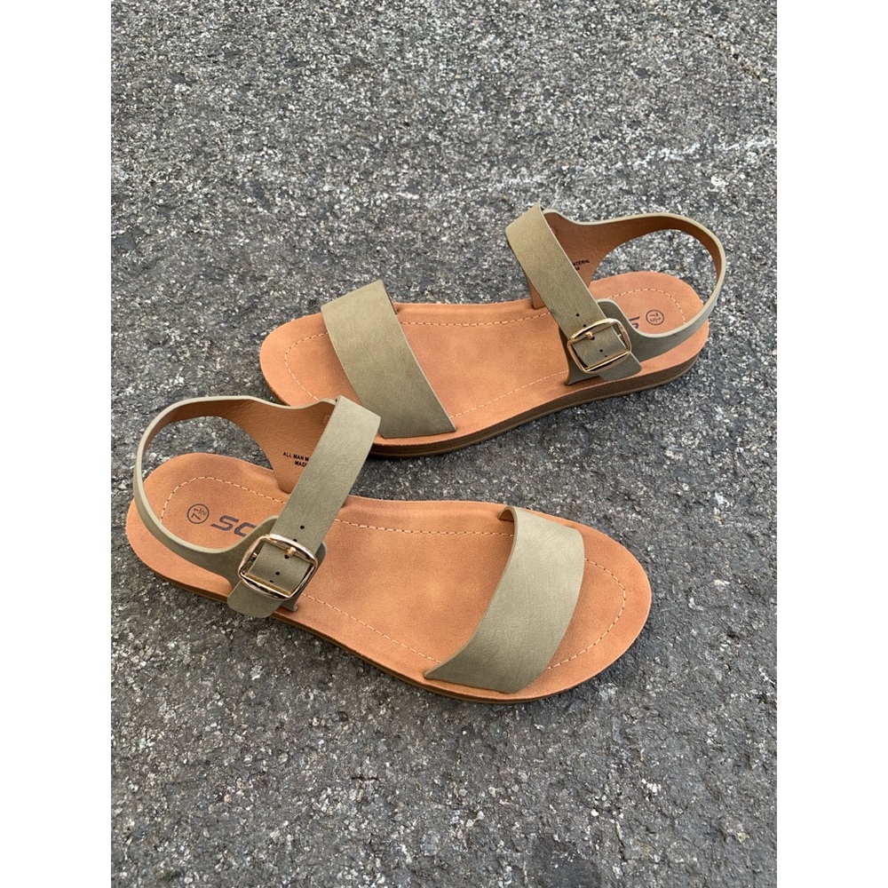 Soda Khaki Comfort Single Ankle Strap Sandals